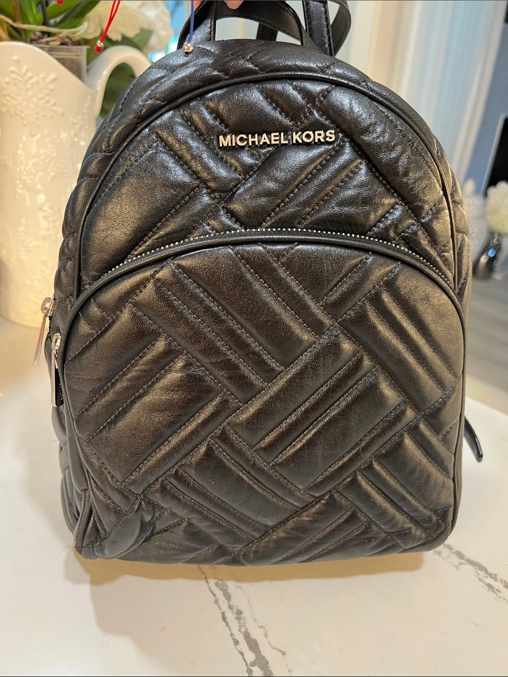 Michael Kors Abbey Black Quilted Leather Backpack